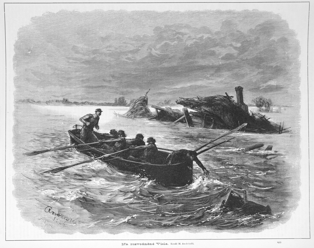 Powódź na Wiśle z 1813 rycina Michała Andriollego