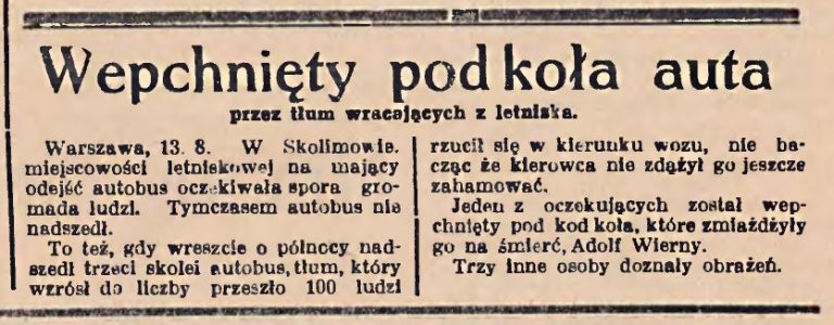 Śmierć pod autobusem w Skolimowie – 1935 r.