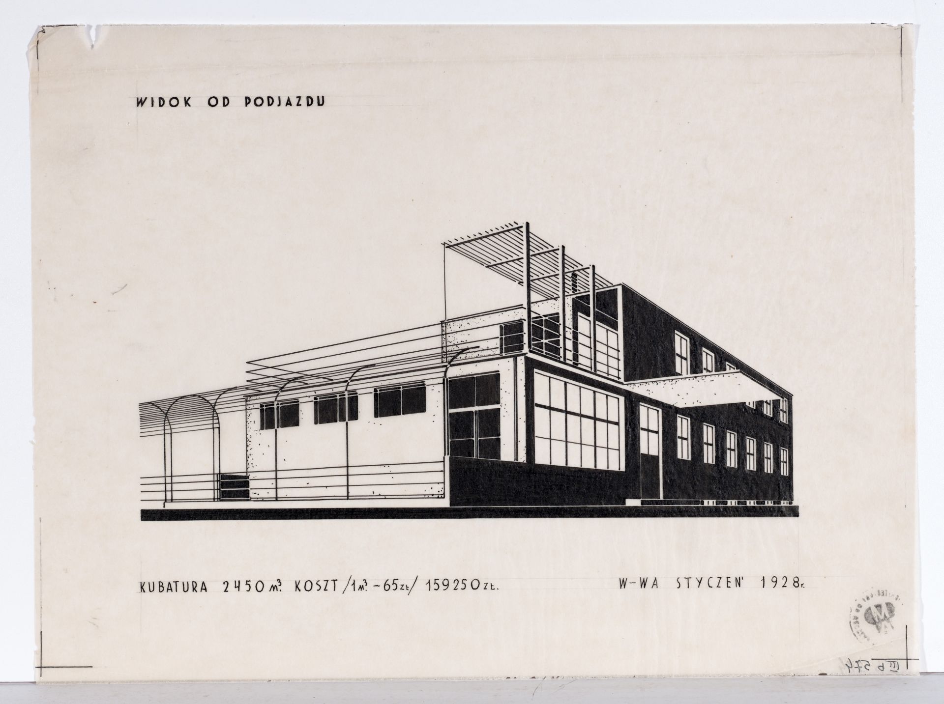 Projekt koncepcyjny budynku Tabity autorstwa Bohdana Lacherta i Józefa Szanajcy 1928 r (Muzeum Architektury we Wrocławiu)