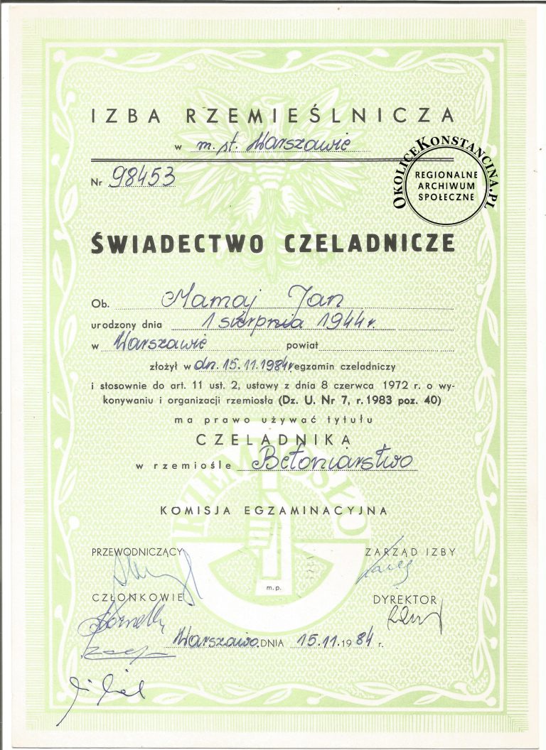 Świadectwa codzienności: Świadectwo czeladnicze Jana Mamaja